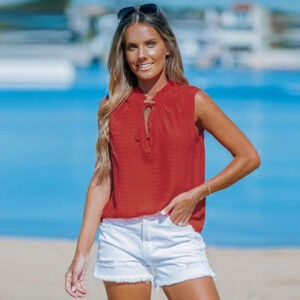 Red Tie Neck Sleeveless Top